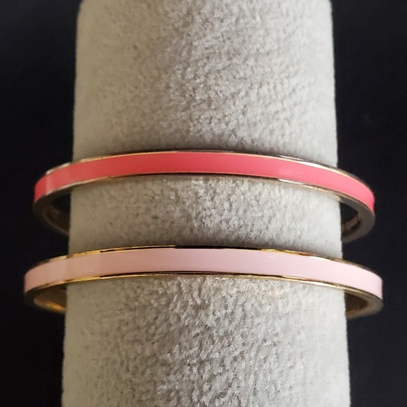 2 Kate Spade Pink Bangle Bracelets Hot to Trot & Toast of the Town Gold Plated - Picture 2 of 10
